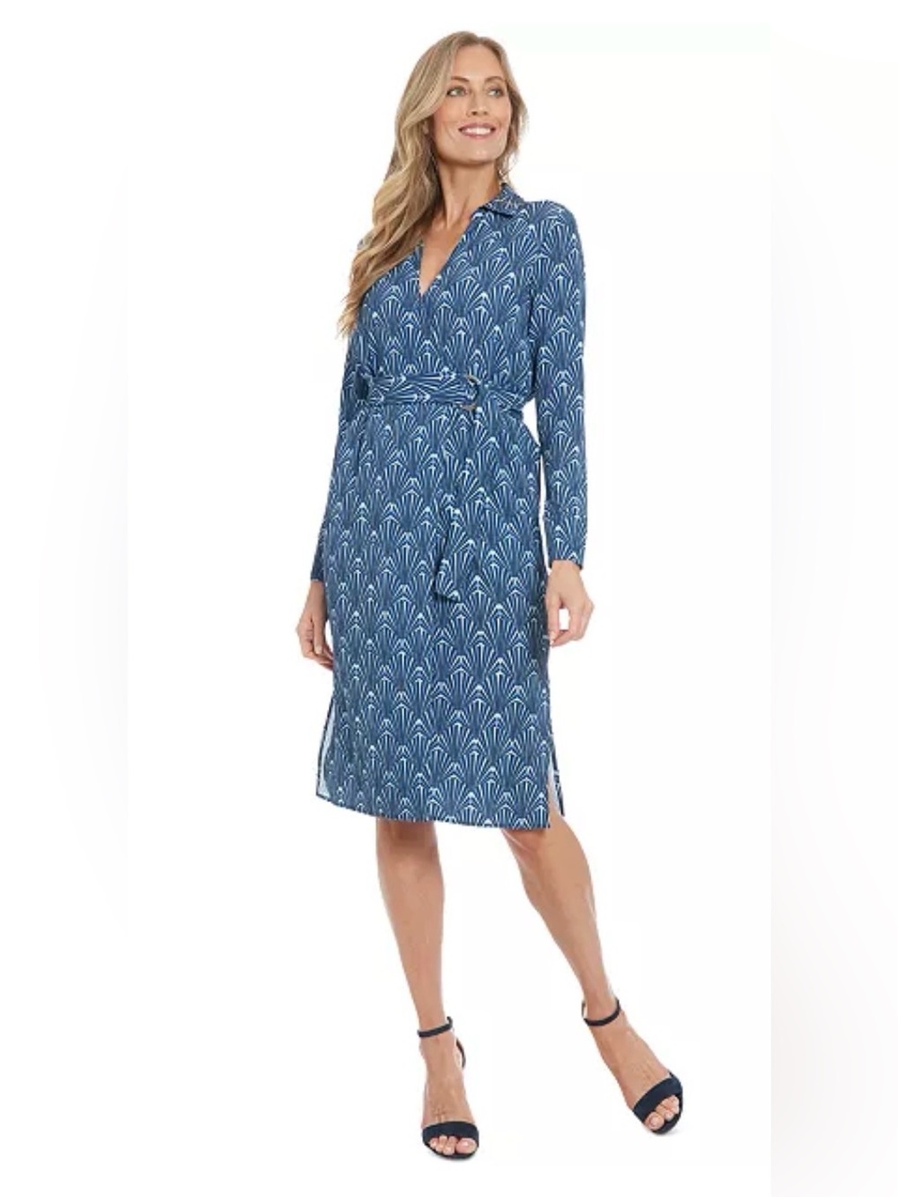 London‎ Times Blue Geometric Wrap Dress (Missing Belt)